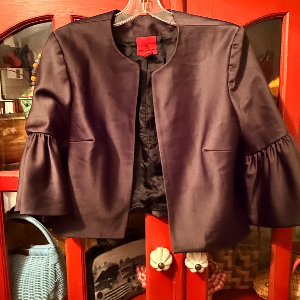 J. Crew Black Satin Bell-Sleeve Cropped Jacket